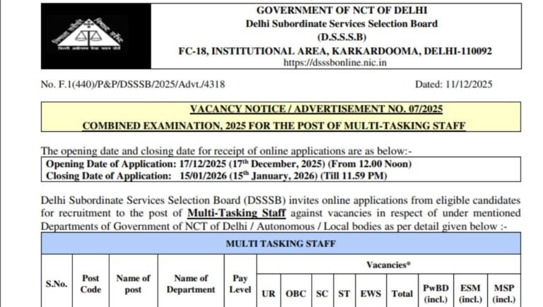 DSSSB MTS Bharti 2025