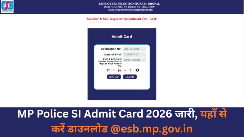 MP Police SI Admit Card 2026