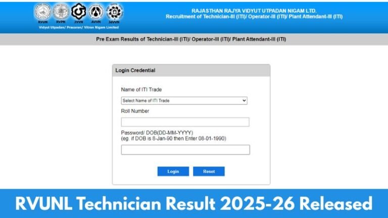 RVUNL Technician Result 2025-26 Released