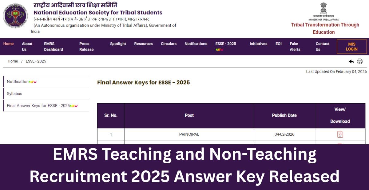 EMRS Teaching and Non-Teaching Recruitment 2025 Answer Key Released