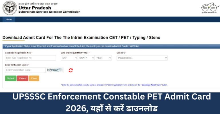 UPSSSC Enforcement Constable PET Admit Card 2026